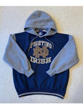 Vtg Starter Hoodie Youth Size Medium Blue Gray Notre Dame Fighting Irish 90s